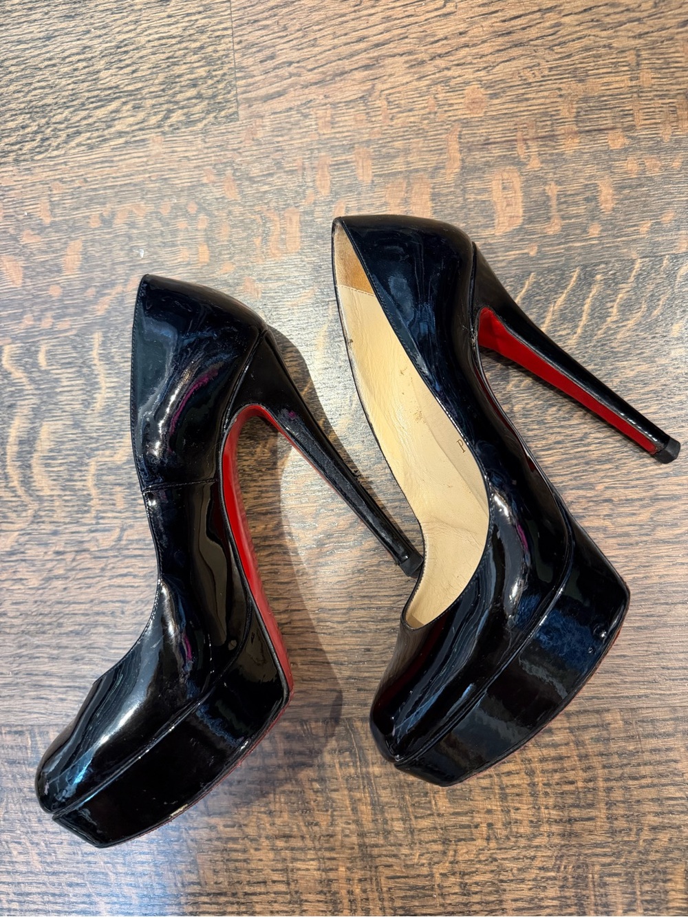 CHRISTIAN LOUBOUTIN Bianca Black Patent Platform Pumps 140MM 37.5 🖤❤️